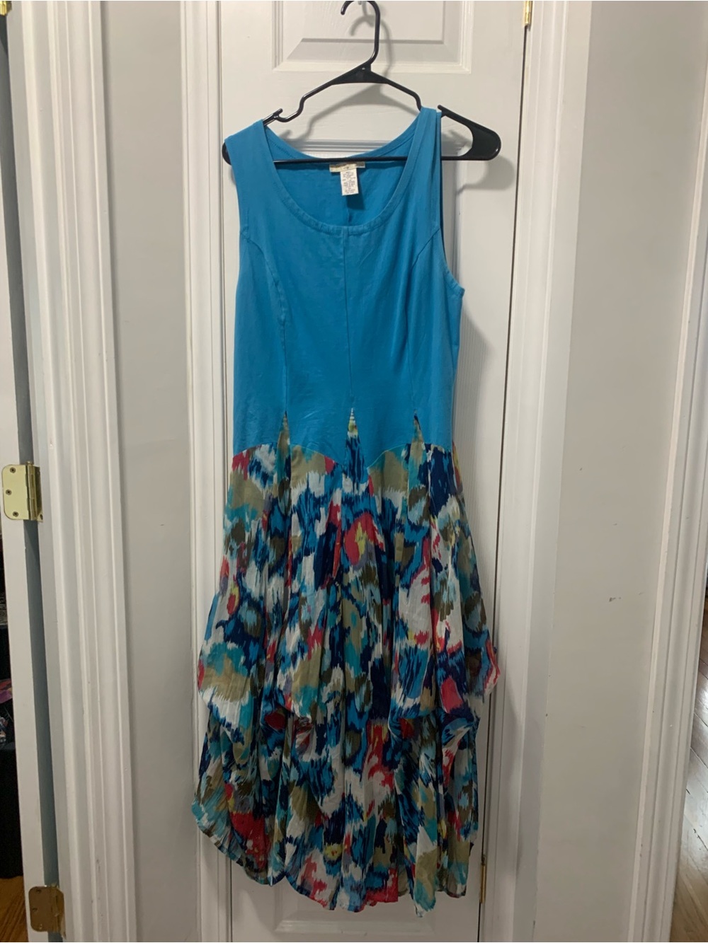 Blue Sleeveless Multicolor Print Midi Dress